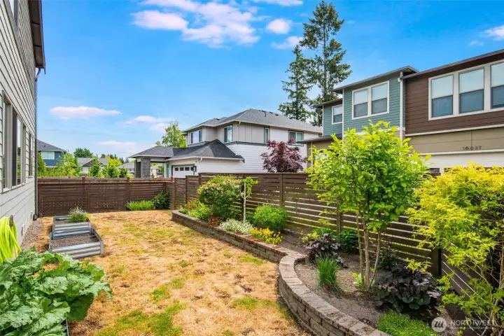 Low maintenance yard with garden beds you can fill!