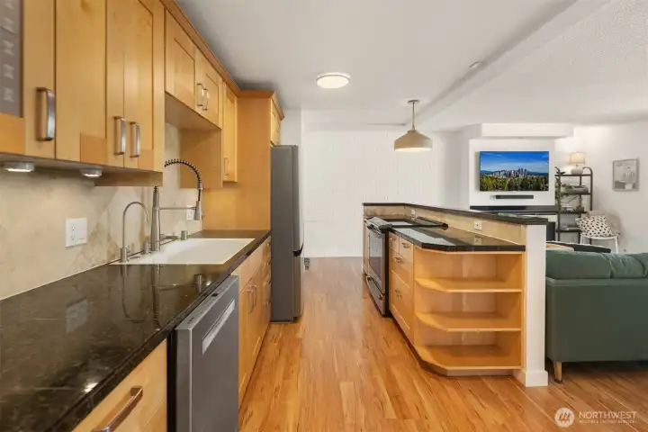 Social, open kitchen design keeps everyone connected.