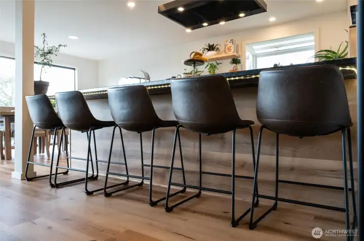 Expansive Island offers ample bar seating. Expansive Island offers ample bar seating.