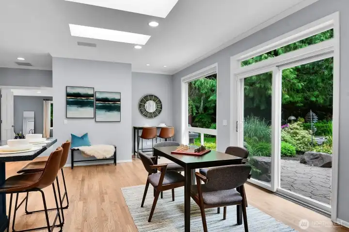 There are remote control blinds on the rear windows, The sliding door leads out to the entertaining patio area.