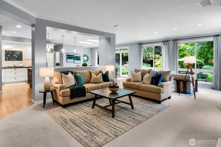 The family room is open to the kitchen for ease of entertaining.