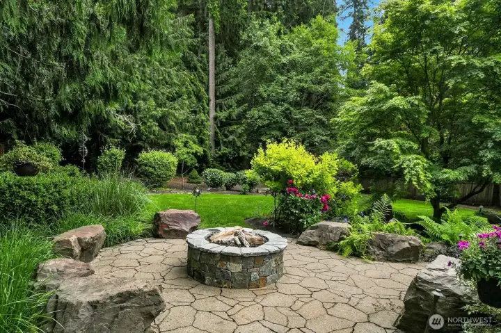 Firepit with conversation area is just one of the entertaining spaces.  S'Mores anyone?