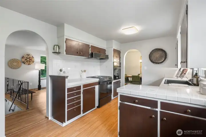 Kitchen with all the appliances.  Two ovens.