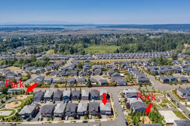 Drone shot looking West with the house and the parks proximity. The views are wonderful!