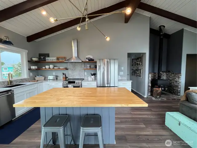 Floating shelves were custom built and can hold an immense amount of weight.  All appliances are new.