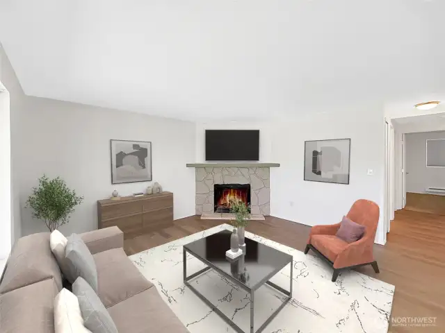 Wood burning fireplace.