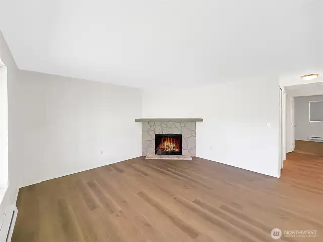 Wood burning fireplace.