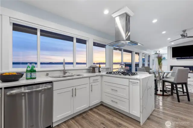 Savor Sound & Olympic views from the remodeled kitchen.