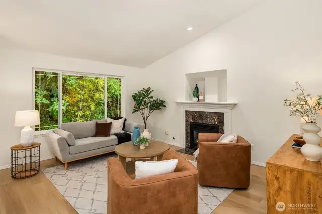Living room with vaulted ceilings