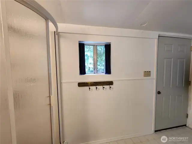 door to outside from bathroom