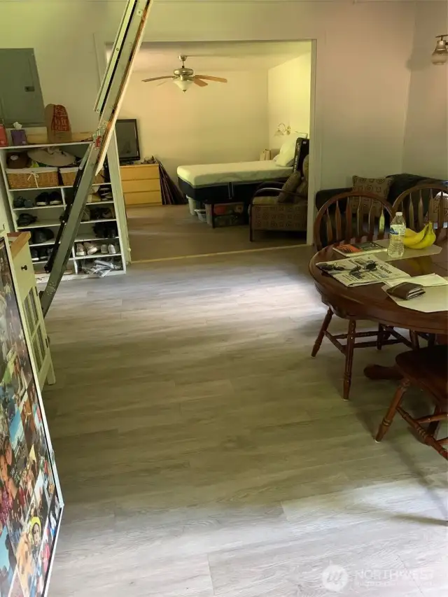looking into the bedroom from the main area