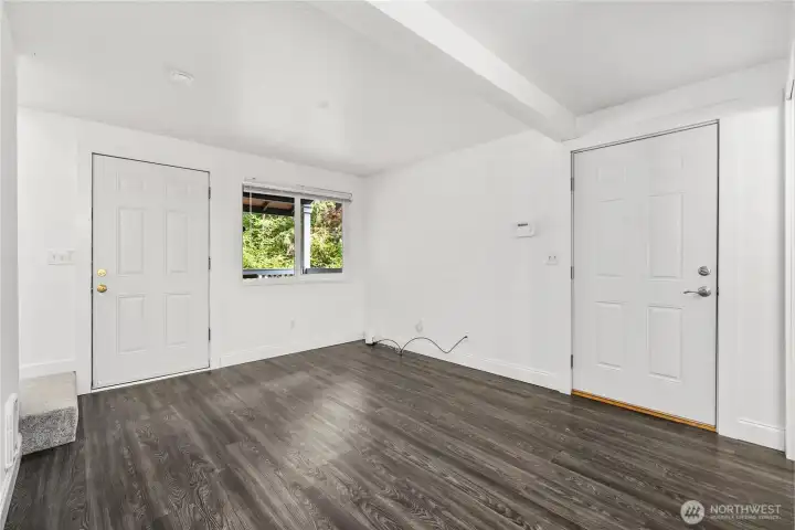 Front and garage enters into family room