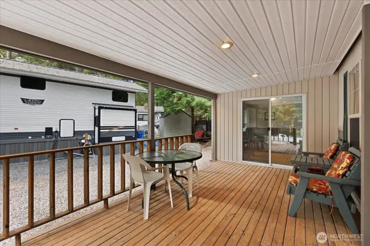 Fully covered deck keeps you dry year round.