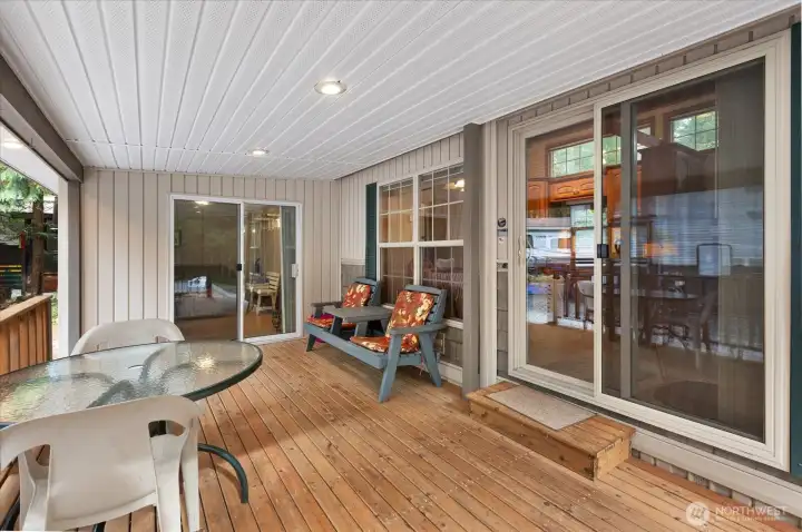 Fully covered deck keeps you dry year round.