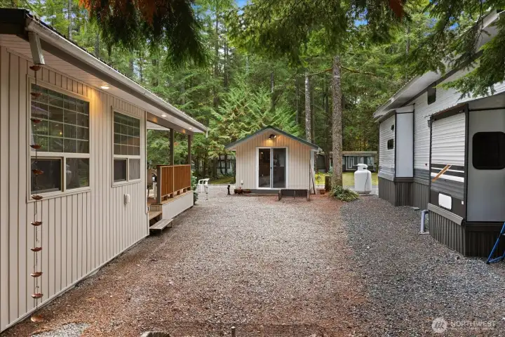 Horseshoe pits on your lot. Woodshed. Add a room is finished with matching siding that matches the park model.