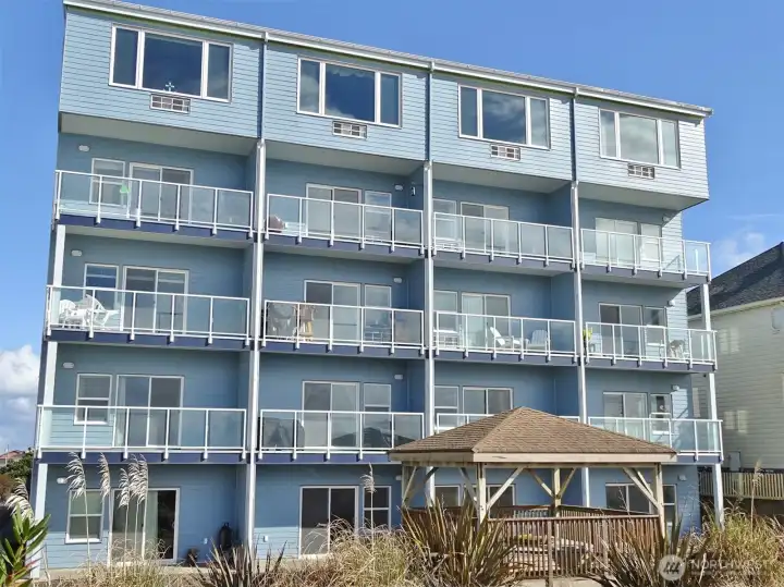 Rear view of the Ocean Crest South condo building. The decks were completely rebuilt (finished late 2022).