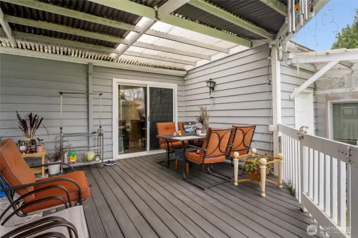 Back covered deck off of the kitchen area.