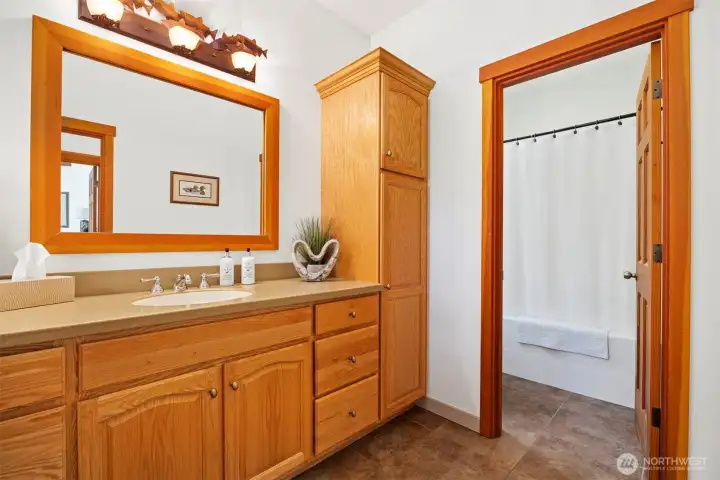 There is a full bath on the main floor.