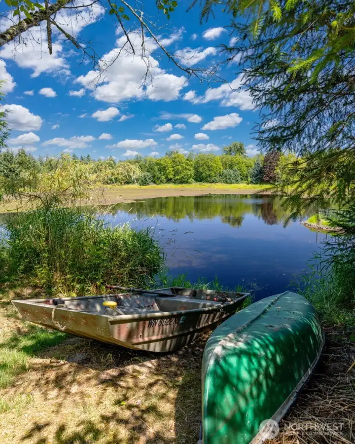 There is plenty of space to boat in the lake and enjoy the wildlife and salmon!