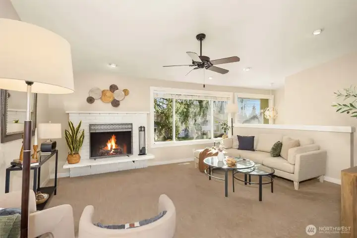 Cozy wood burning fireplace