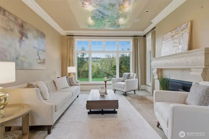 There are sweeping views of the Newcastle's China Creek Golf Course. Photography doesn't do it justice  - there's a Chihuly-style light on the ceiling that is really very striking