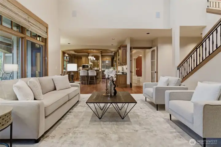 The kitchen and family room are the true heart of the home, and despite the size of the spaces, are welcoming and relaxing and equally suited for the bustle of everyday life, as well as more formal entertaining.