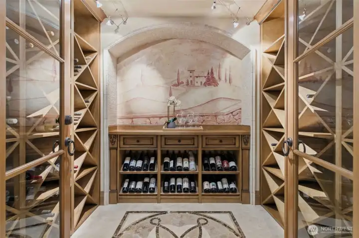 Downstairs the vibe becomes more social. For collectors there's a wine cellar and a humidor (not shown)