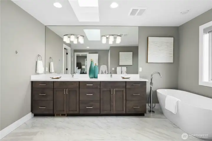 Primary bathroom - dual sinks with soaking tub