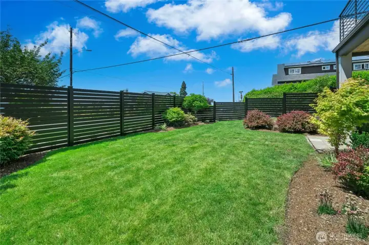 Fully fenced yard with brand new aluminum fence and landscape