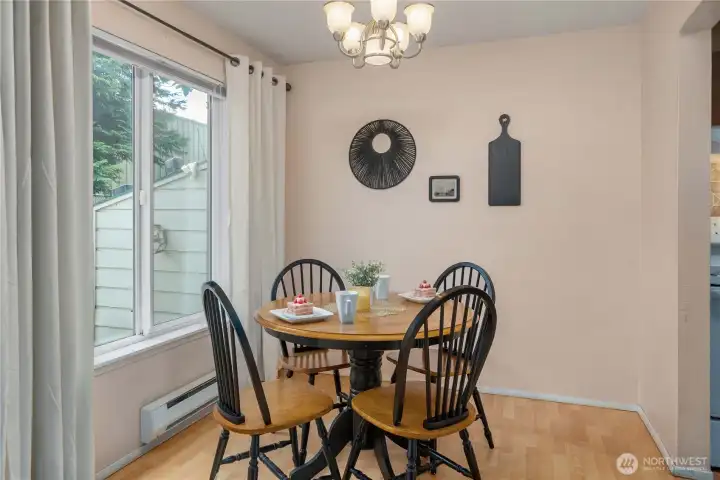 Dining area overlooking the green space