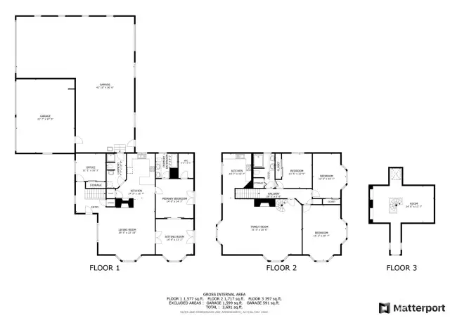 Floor plan for 2+ floors plus garage