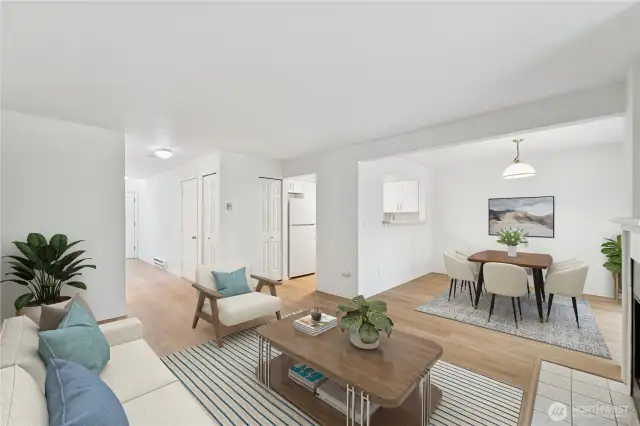 Virtually staged - Living & dining view