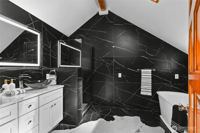 Spa bath with light up mirror