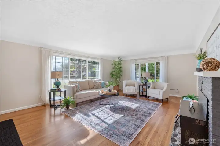 Light shining in from front picture window and side window with Blinds