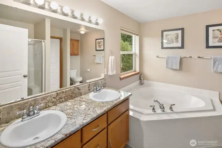 Primary bathroom with soaking tub.