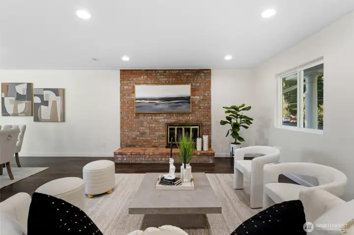 Upstairs Living Room with Wood Fireplace
