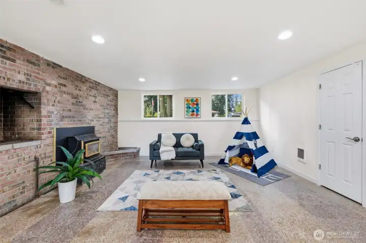 Downstairs Recroom with Gas Fireplace