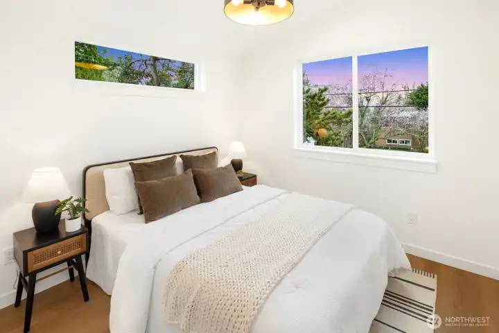 One of the bedrooms on the upper level.