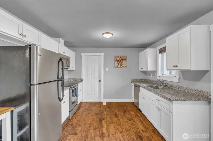 Kitchen view with convinent garage access