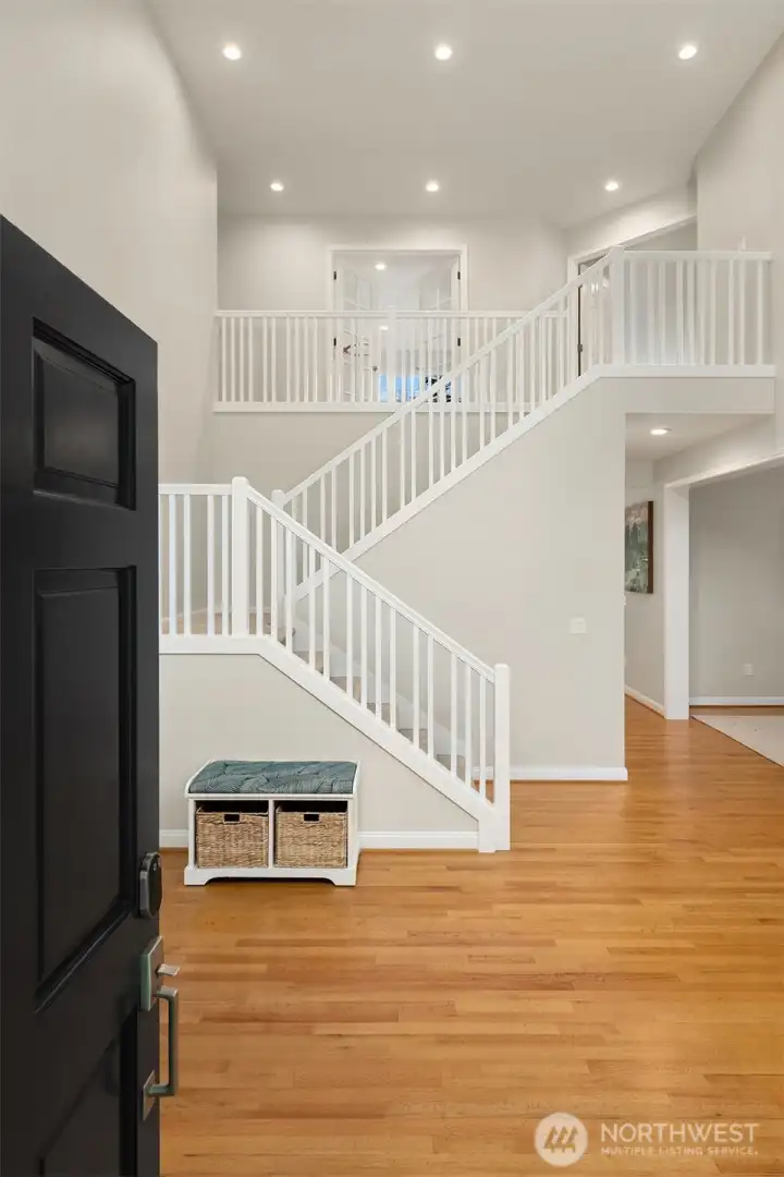 Vaulted ceilings create an open, light-filled living space.