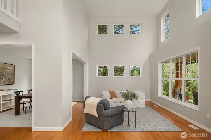 Oak hardwoods flow throughout the main living areas.