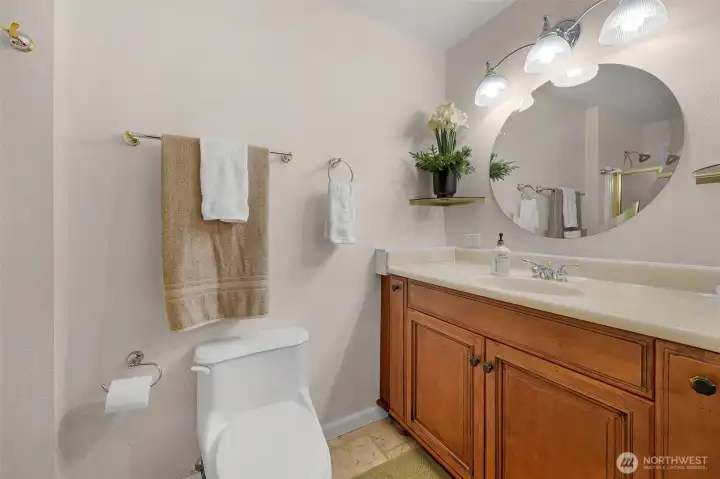 Updated 3/4 bath off primary bedroom.