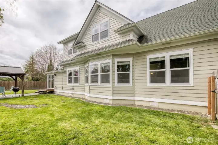 Fully fenced backyard. Recently reseeded yeard