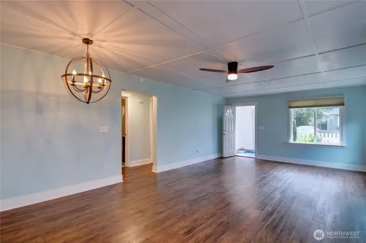 Looking towards the front door in living & dining area.