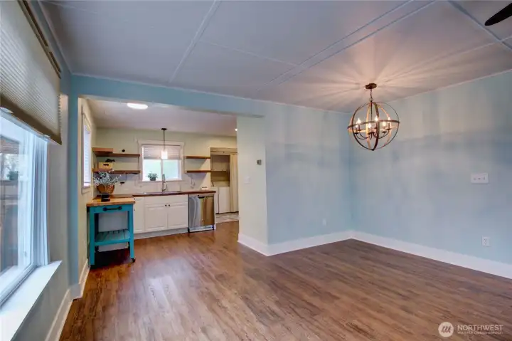 Looking towards kitchen, nice dining area on the right.