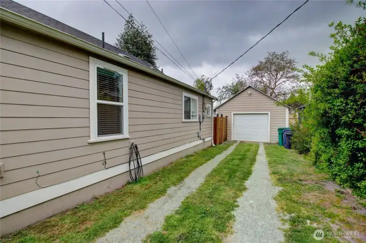 Driveway to garage on north side of home.