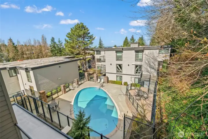 Luxurious amenities include an outdoor pool, sauna, clubhouse, BBQ area, secured entry and elevator!