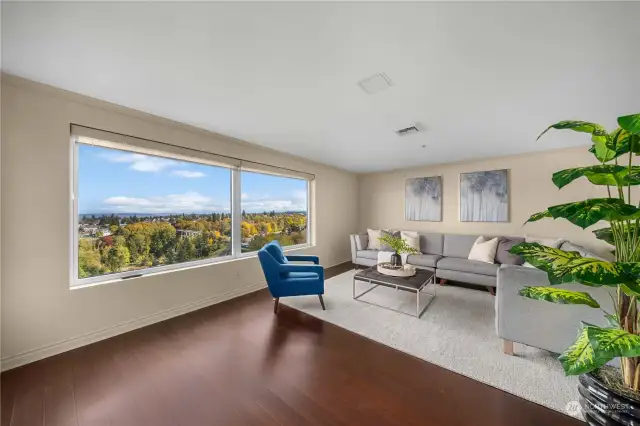 Family Room with views of Mount Rainier and green belt