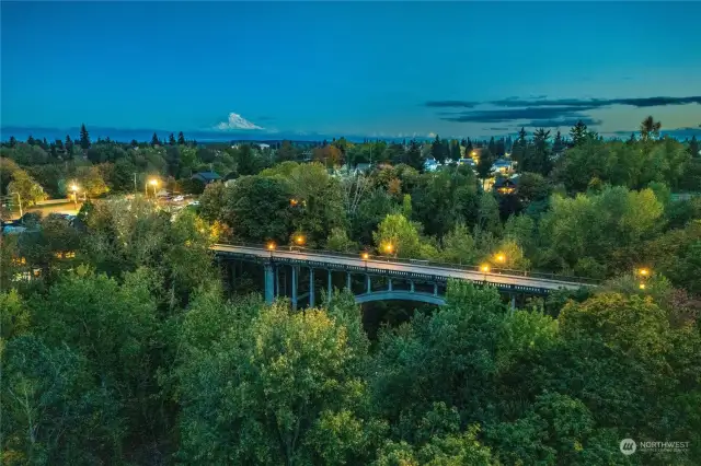 Views looking East toward Mount Rainier and the green space from your balcony