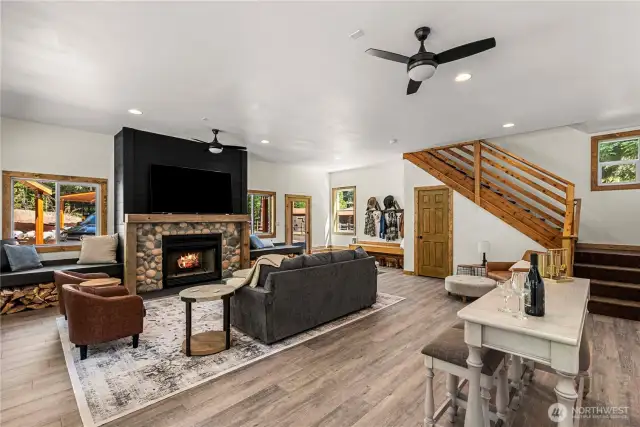 with wood burning fireplace,